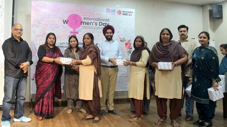 Vice Chairman S. Gurkirat Singh honoring the female members of the 'Sunshine Team' with gifts at Gulzar Group, Khanna..resized